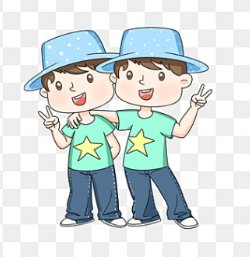 Clipart of twins wearing same outfit and same hat.